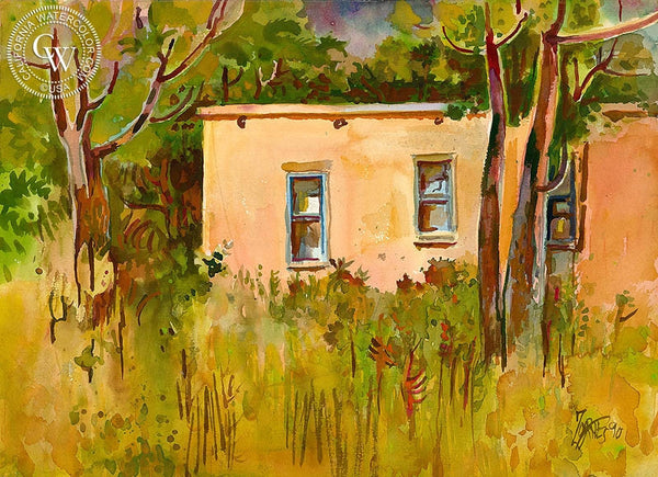 Old Town House, Santa Fe, 1990, California art by Milford Zornes. HD giclee art prints for sale at CaliforniaWatercolor.com - original California paintings, & premium giclee prints for sale