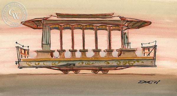The Street Car, Horse Drawn, 1948, California art by Milford Zornes. HD giclee art prints for sale at CaliforniaWatercolor.com - original California paintings, & premium giclee prints for sale