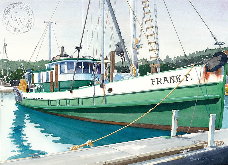 Frank F., watercolor painting by Steve Santmyer  (American art). Fine art giclée print reproduction by California Watercolor for wall decor.