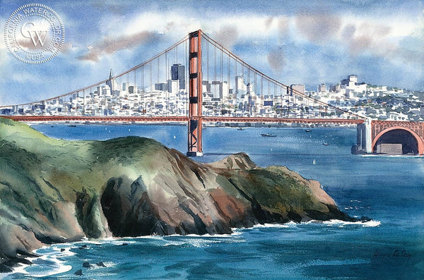 Golden Gate, S.F., California art by Wayne La Com. HD giclee art prints for sale at CaliforniaWatercolor.com - original California paintings, & premium giclee prints for sale